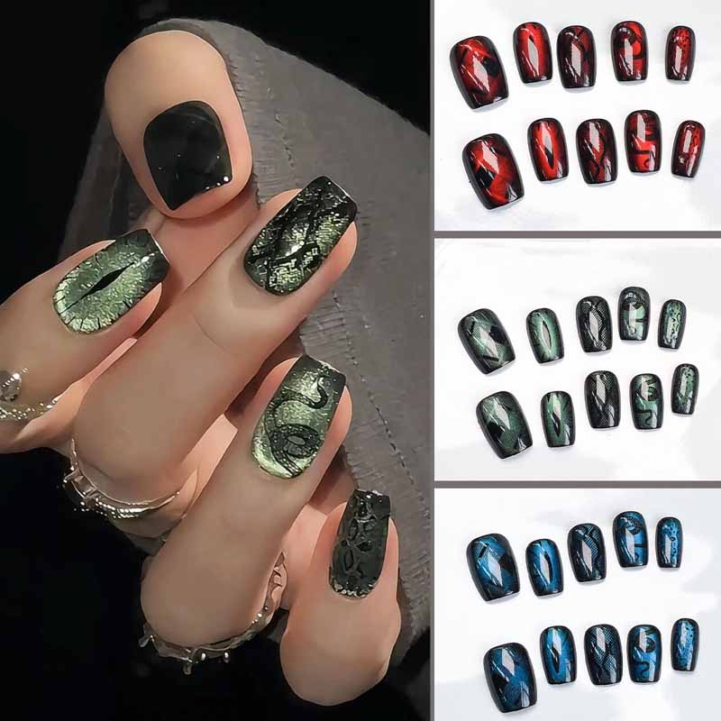 Nail Art Emerald Blue - 10Pcs Dark Style Cool Wind Peacock
