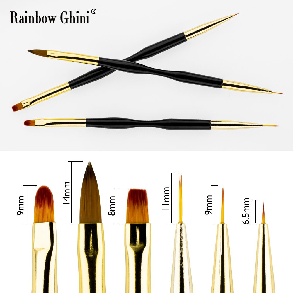 Rainbow Ghini 3Pcs/Set Dual He - Nail Art Brush Set recension och pris
